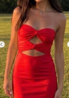 Hello Molly Red Strapless Cutout Mini Dress 8